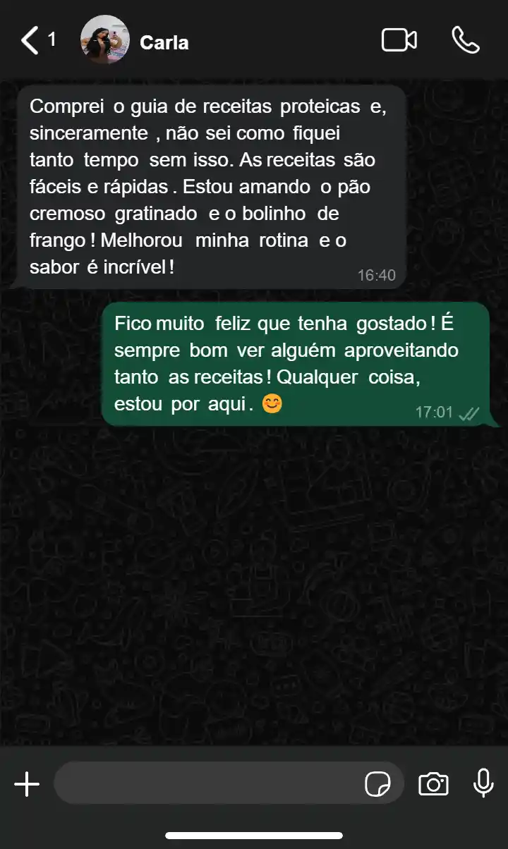 Depoimento da Carla sobre as receitas proteicas