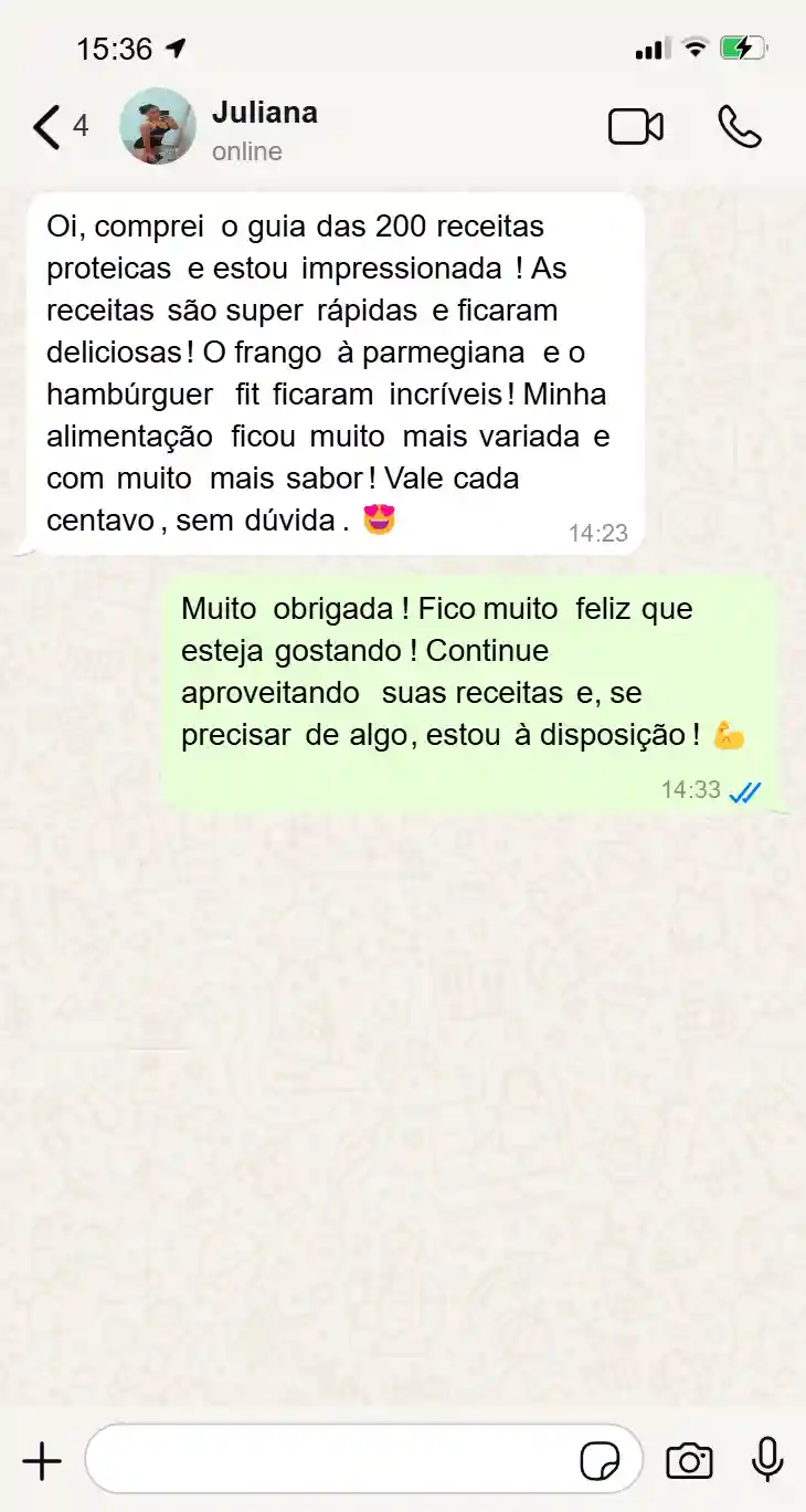 Depoimento da Juliana sobre as 200 receitas proteicas